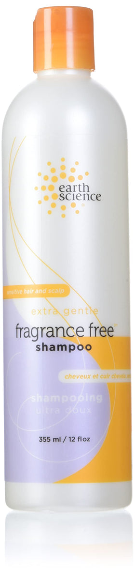 Earth Science front packaging showing unscented shampoo and straightforward benefits
