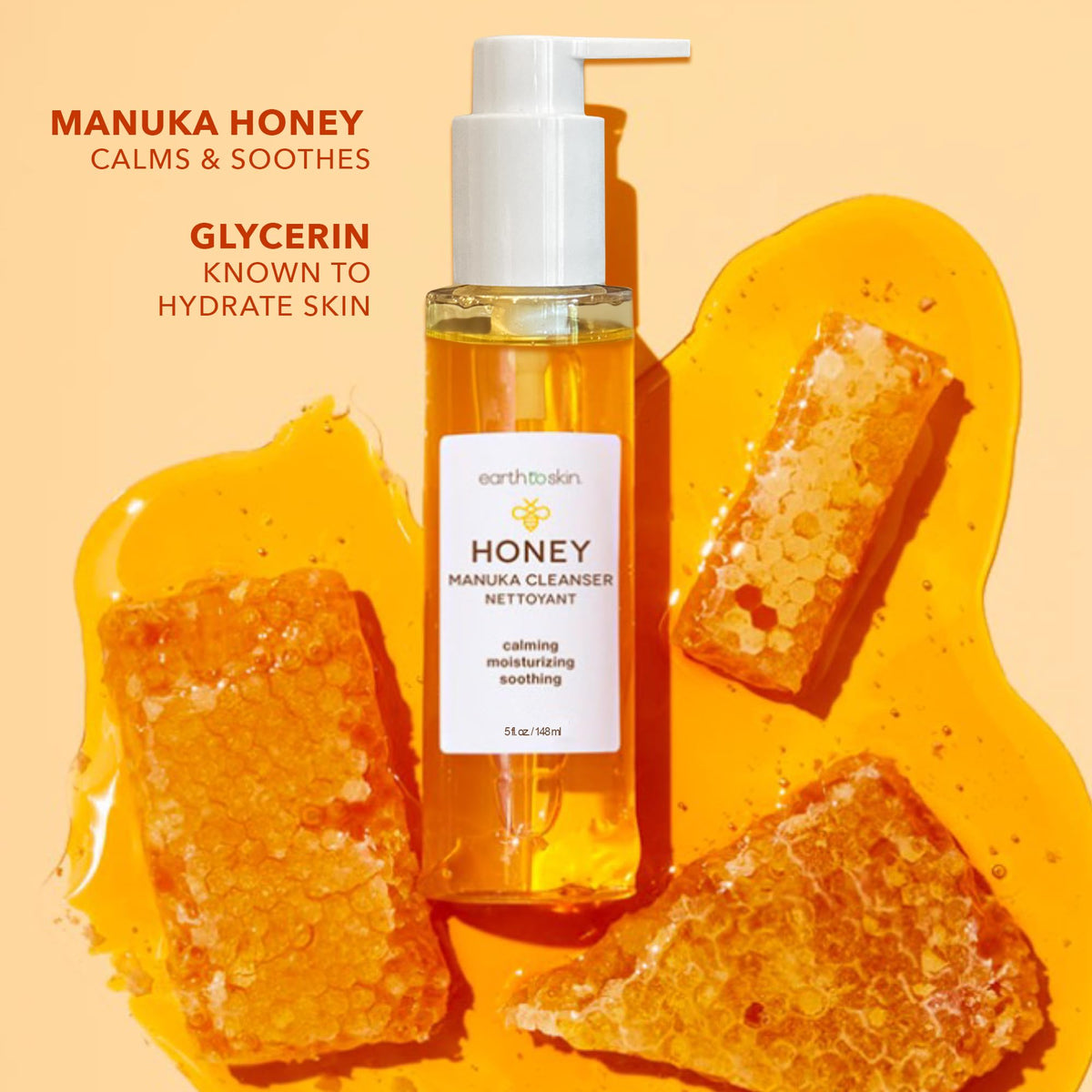Earth To Skin close-up of creamy honey-textured cleanser for hydration