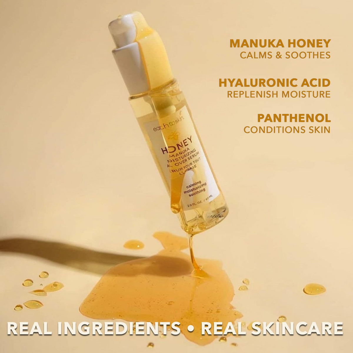 Earth To Skin serum texture close-up showing lightweight absorption