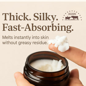 Earthborn Organics spreading balm on hand to hydrate dry skin