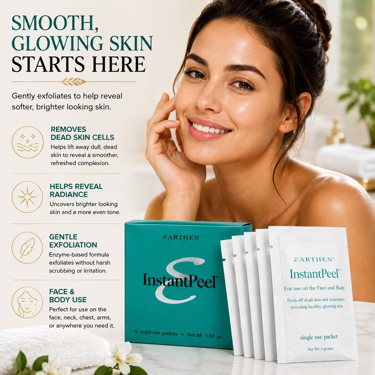 Earthen Skincare open packet texture close-up highlighting gentle enzyme formula