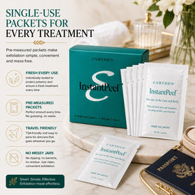 Earthen Skincare multiple packets flatlay showing convenience for home treatments