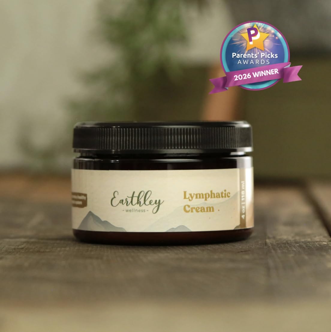 Earthley Wellness lymphatic cream beside a ruler for size comparison and travel-friendly benefit
