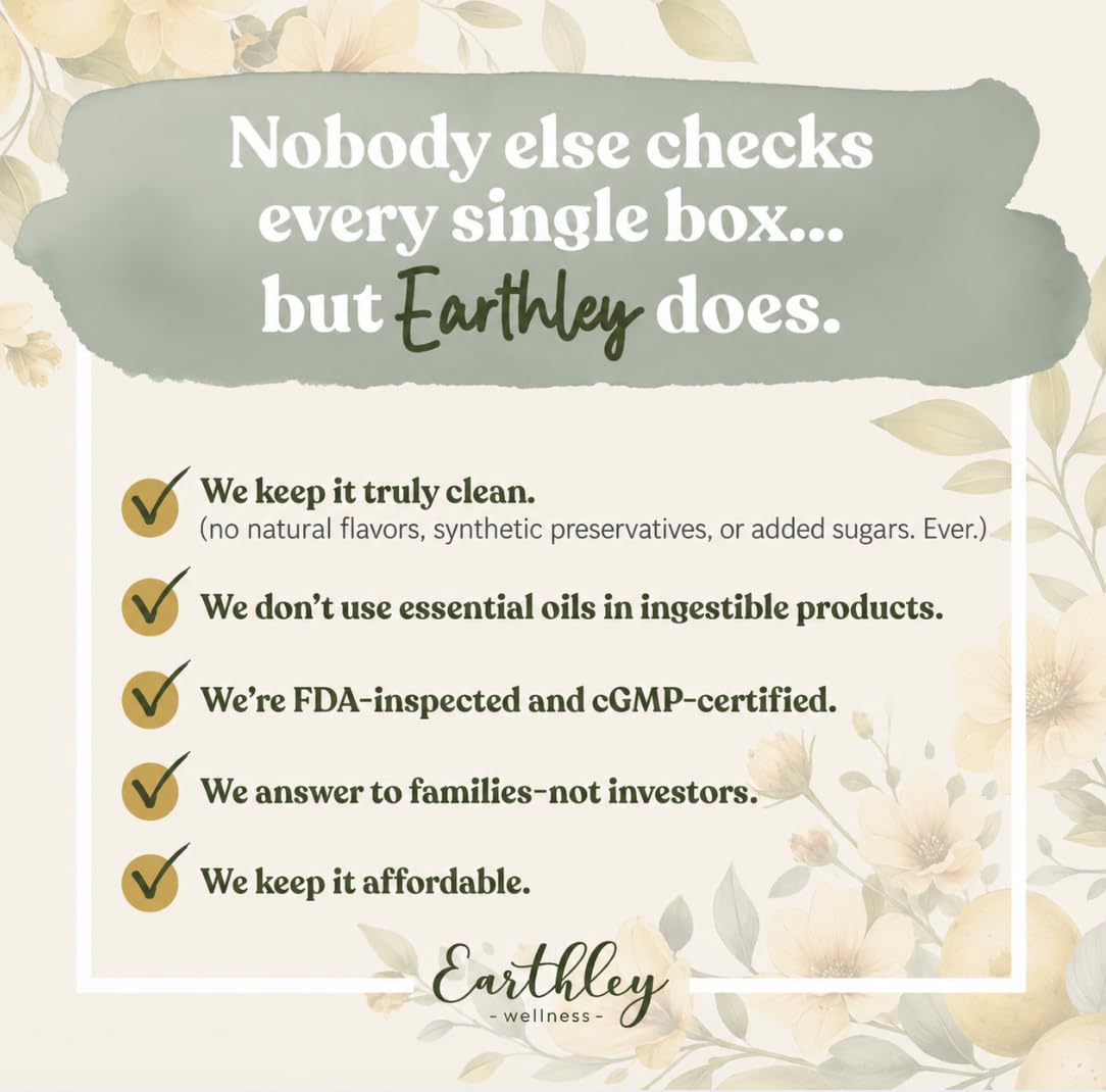 Earthley Wellness label close-up focusing on ingredient claims and organic, synthetic-free assurance