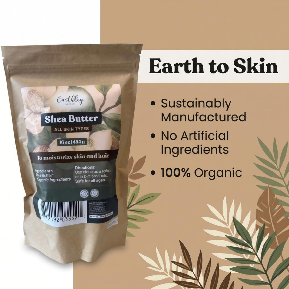 DIY lotion ingredients staged with Earthley Wellness shea butter for homemade skincare
