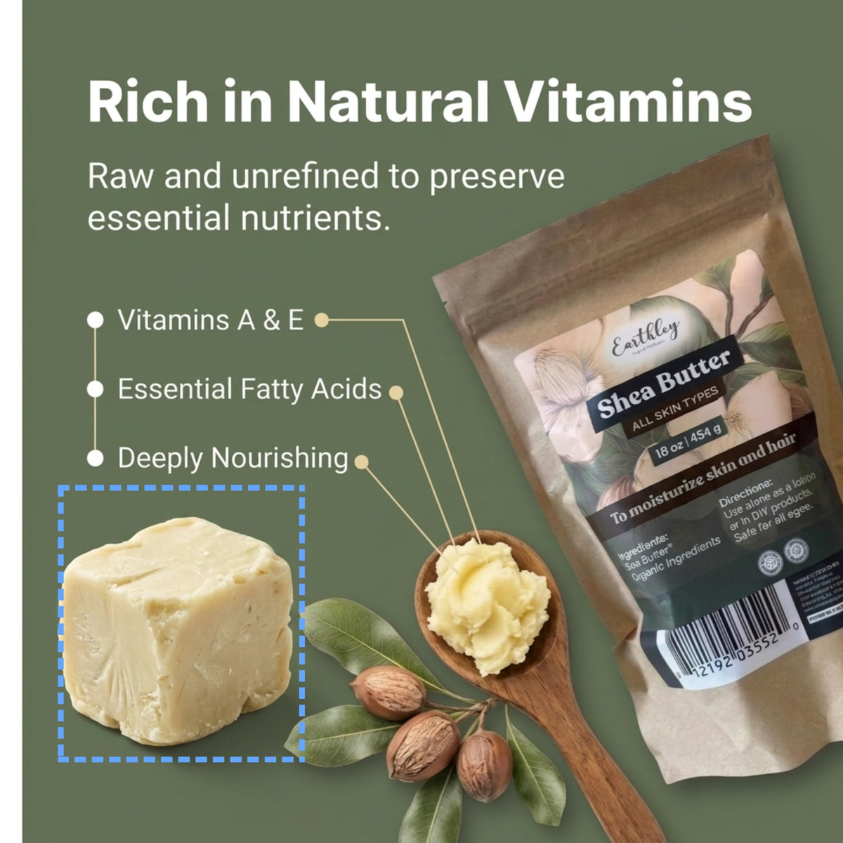 Hand applying Earthley Wellness shea butter to skin demonstrating rich moisturization benefit