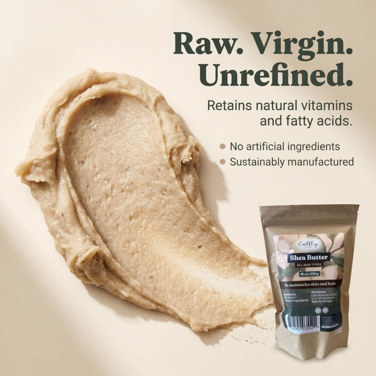 Earthley Wellness texture close-up showing creamy raw shea butter consistency for deep hydration