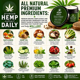 Arrangement of botanical oils and hemp representing Earthly Body plant-based benefits