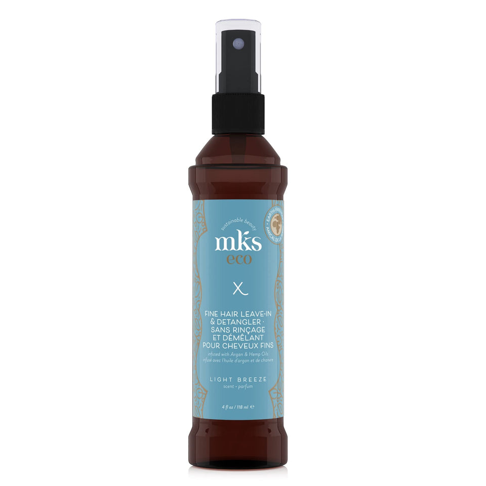 Earthly Body front packaging showing MKS eco X Fine Hair benefits