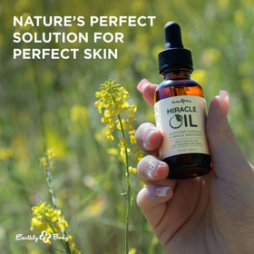 Earthly Body oil texture pooled to show lightweight absorption and nourishment