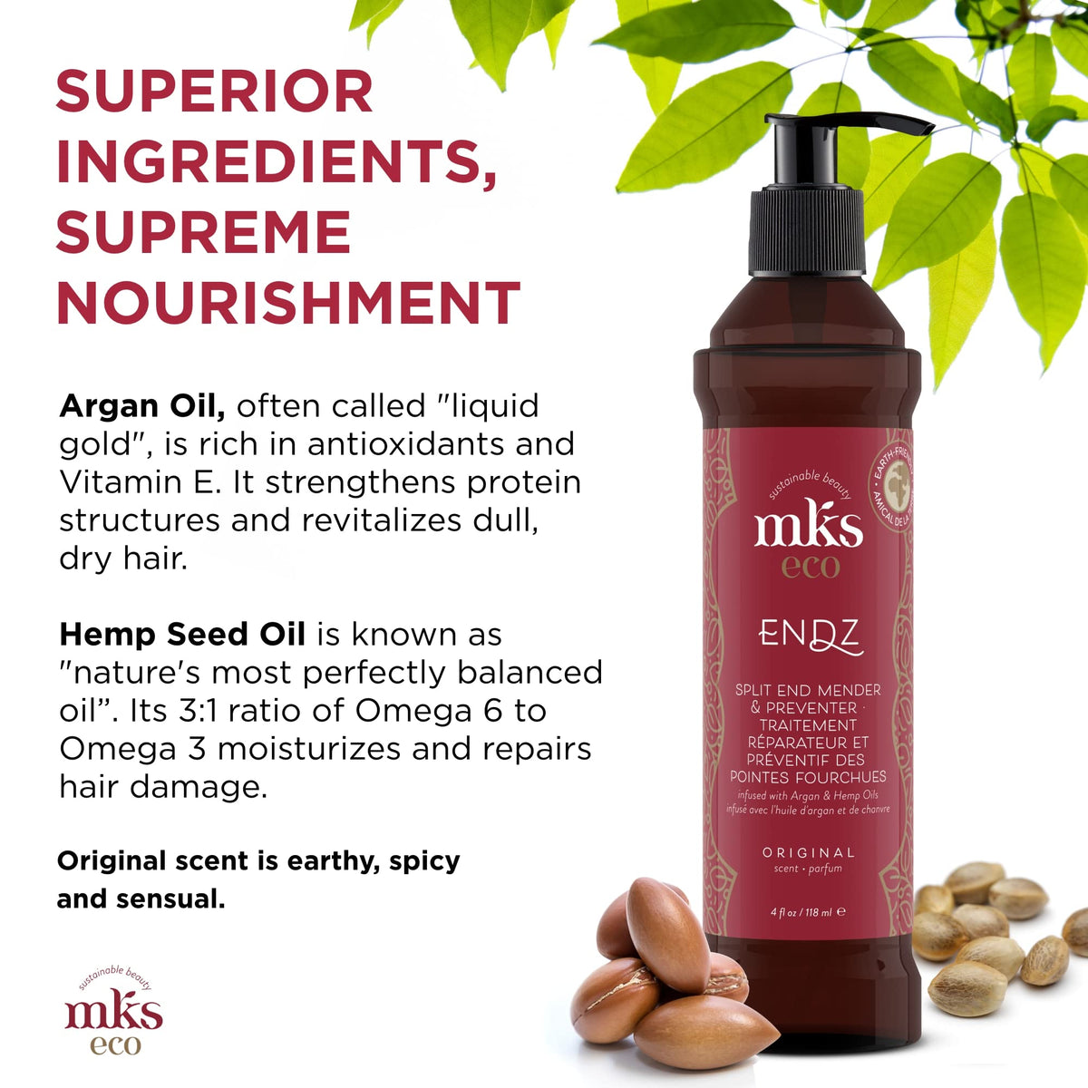 Earthly Body with argan and hemp oil bottles representing nourishing plant-based ingredients