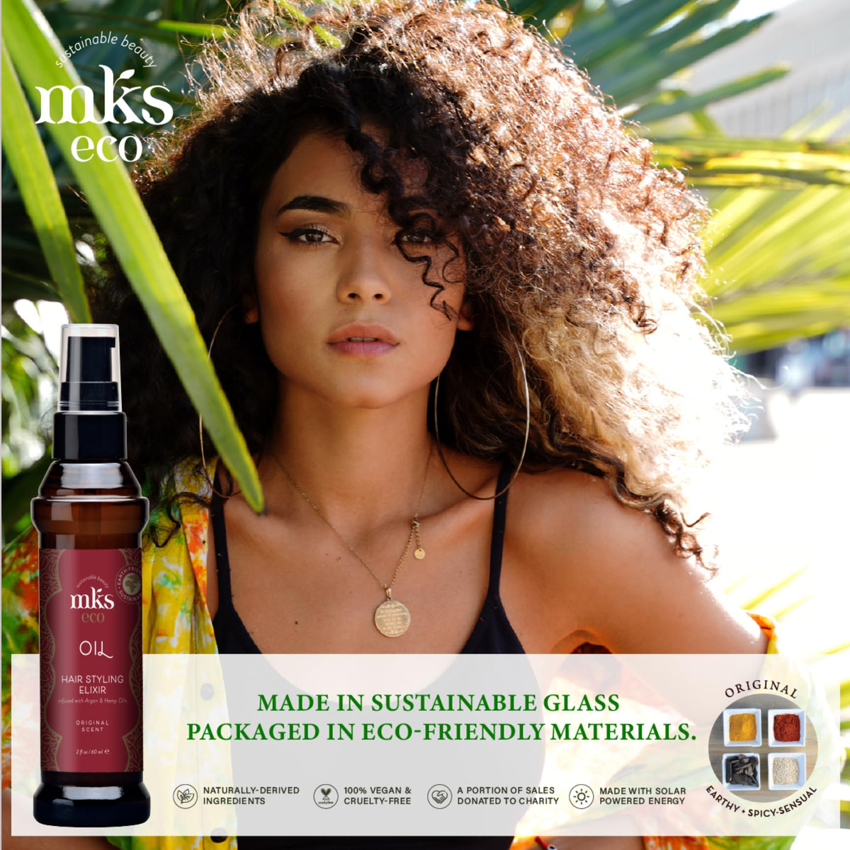 Earthly Body applied on damp hair before blow-dry showing frizz control and smoothness benefit