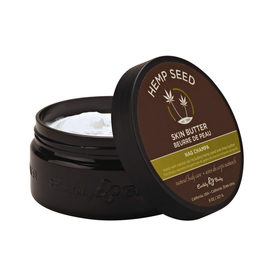 Earthly Body jar front view showing nag champa scent and benefits