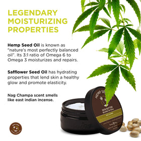 Earthly Body ingredients display highlighting hemp seed oil and jojoba