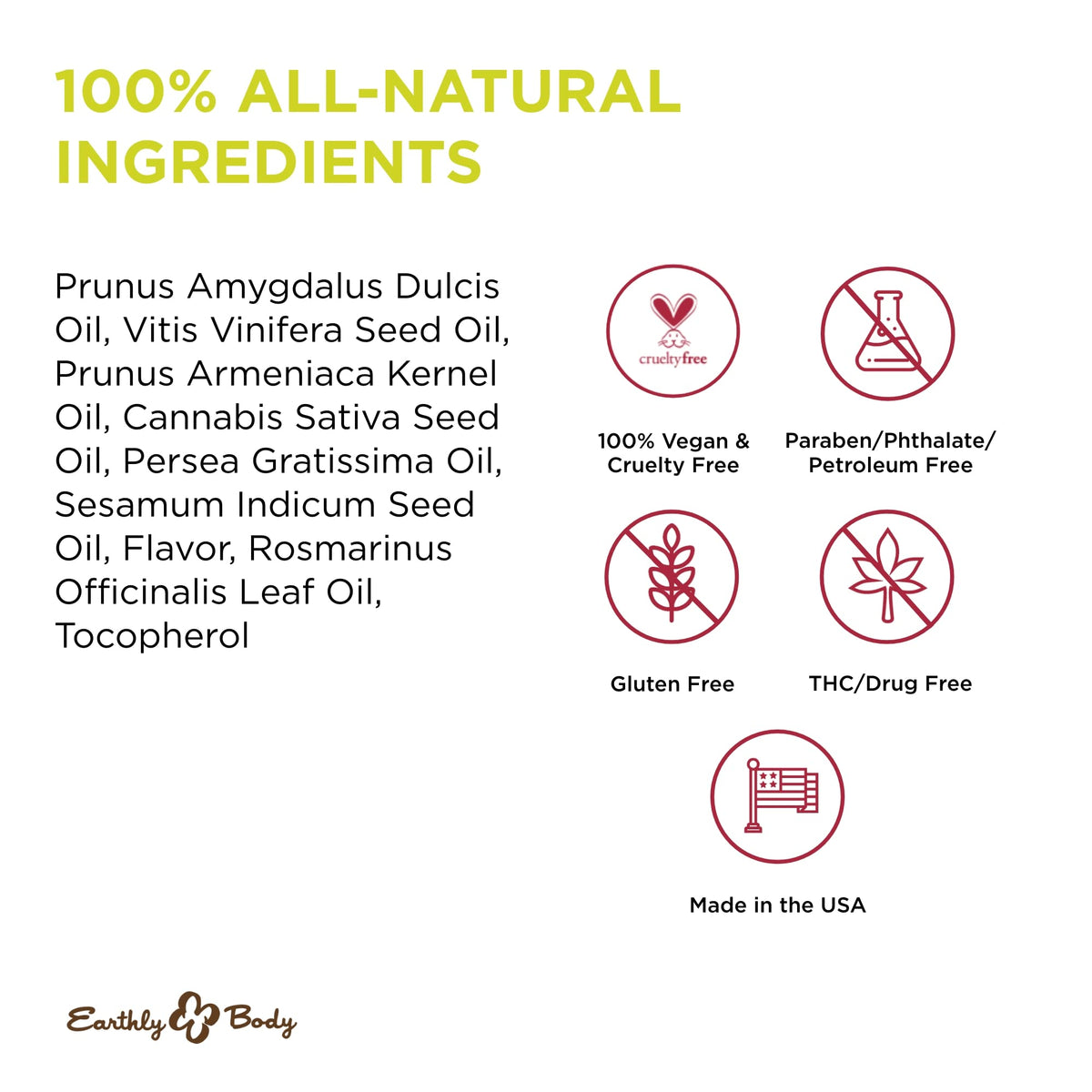 Earthly Body strawberry ingredients label close-up highlighting natural oils