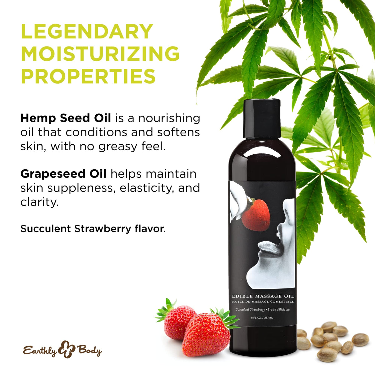 Earthly Body strawberry oil pour close-up displaying smooth texture and glide