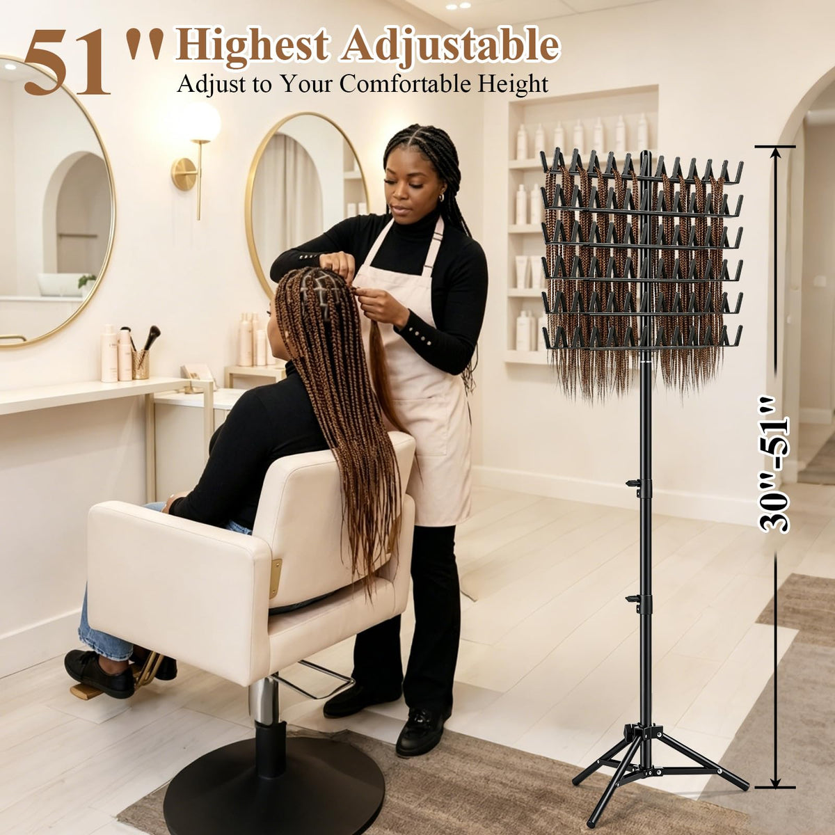 Eastdone rack in salon with extensions displayed enabling faster selection and tidy workspace