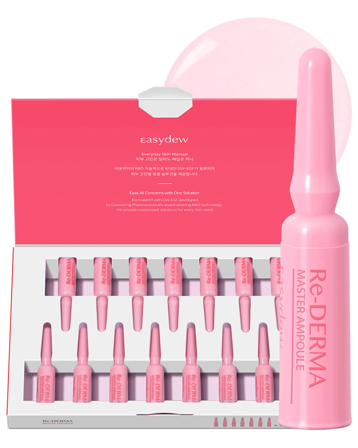 EASYDEW ampoule front packaging showing product clarity and compact size