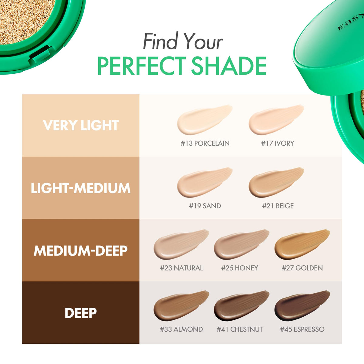EASYDEW applying cushion with puff in hand showing quick touch-up benefit