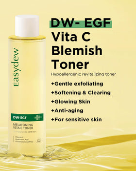 EASYDEW close-up of toner texture pouring to show lightweight hydration