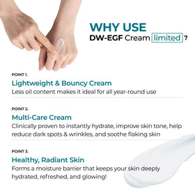 EASYDEW DW‑EGF applied to hand showing fast absorption and visible smoothness benefit