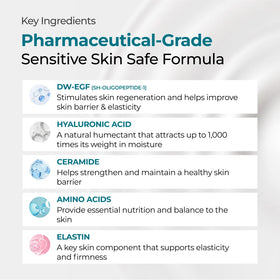 EASYDEW DW‑EGF ingredient label closeup highlighting DW‑EGF and hyaluronic acid benefits