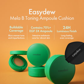 EASYDEW open compact with puff showing applicator and compact design benefits