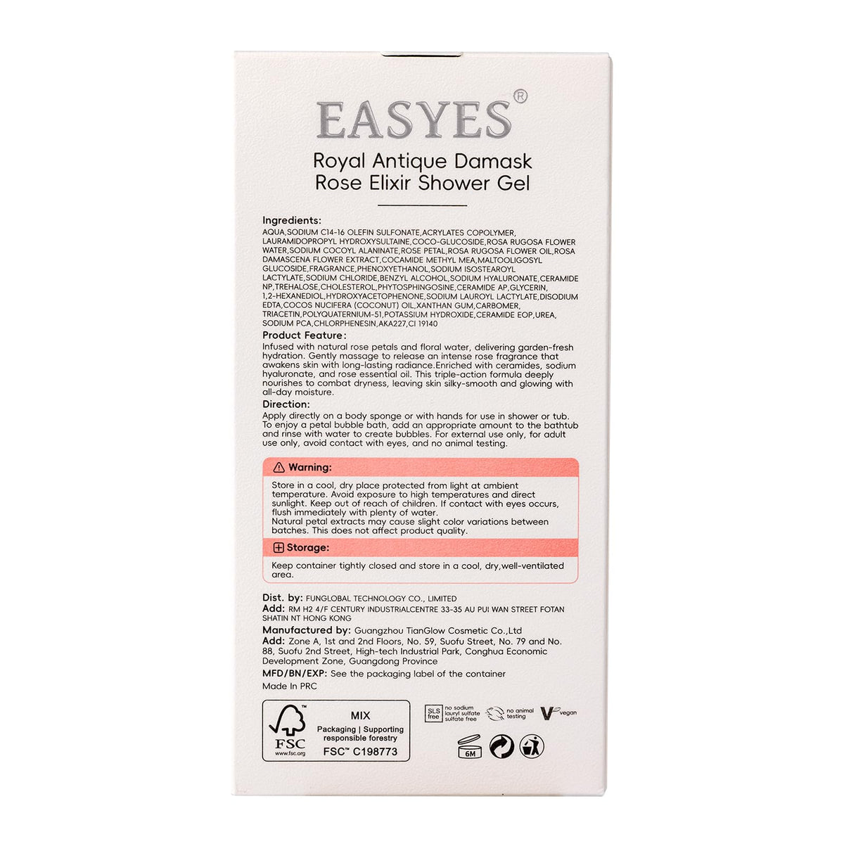 Easyes back panel showing ingredient list and usage directions clearly