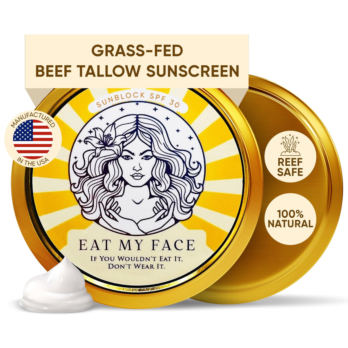 Eat My Face front 4oz tin showing branding and compact packaging benefit