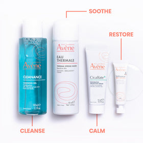Eau Thermale Avène kit in a bathroom setting showing travel-friendly routine