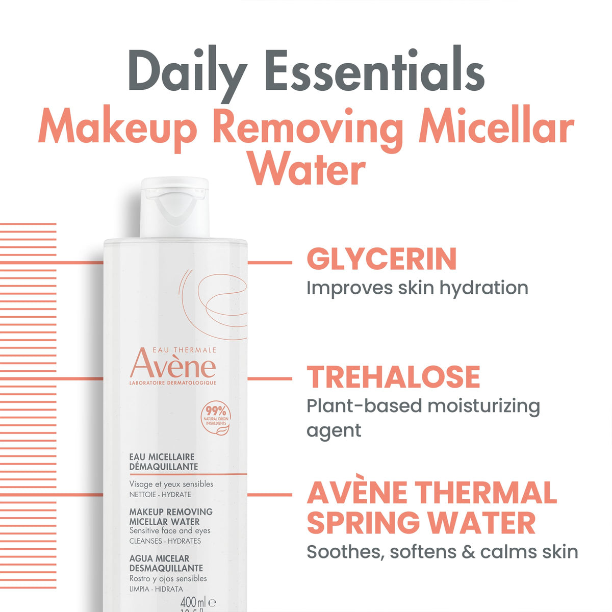 Eau Thermale Avène clear lotion texture close-up demonstrating gentle, non-greasy formula
