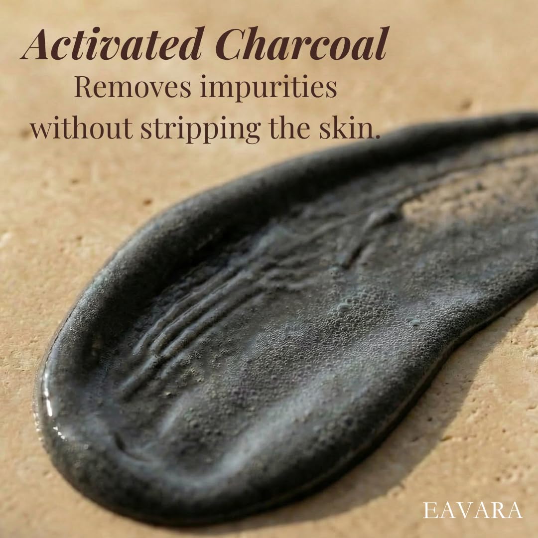 Eavara activated charcoal powder visual highlighting deep-pore purification benefit
