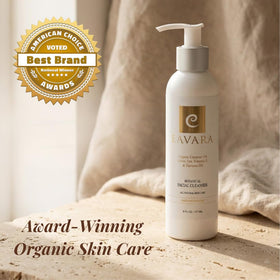 Eavara bottle on wooden counter in lifestyle scene showing natural appeal