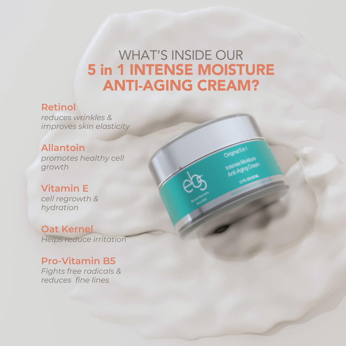 eb5 cream on fingertip ready to apply for fast absorption and comfort