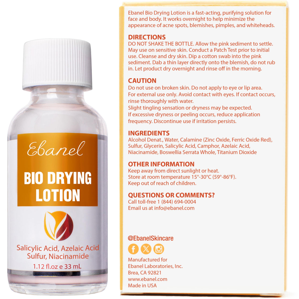 Ebanel bottle on bathroom shelf in lifestyle setting for routine