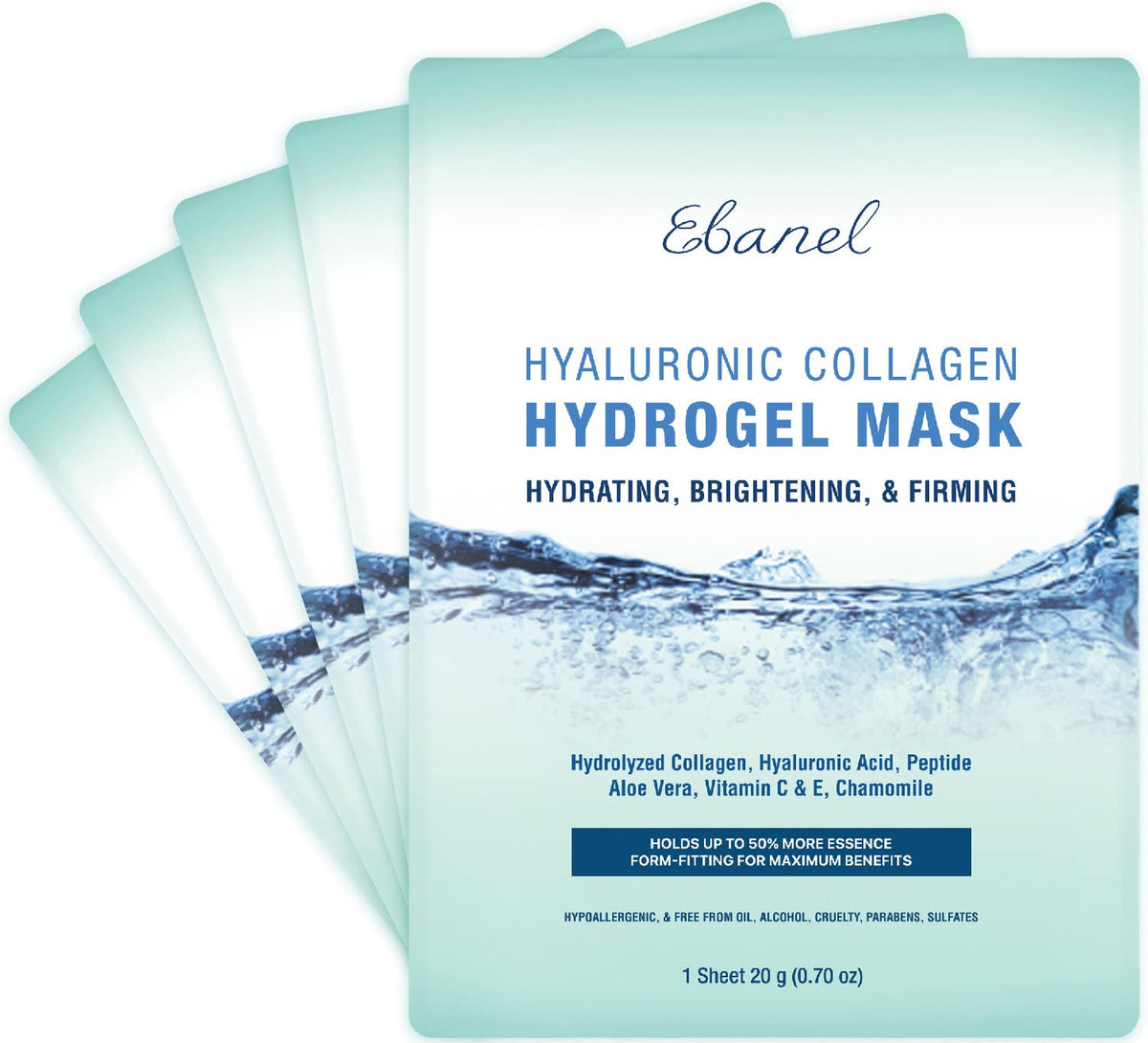 Ebanel front packaging showing hydrogel collagen mask benefits