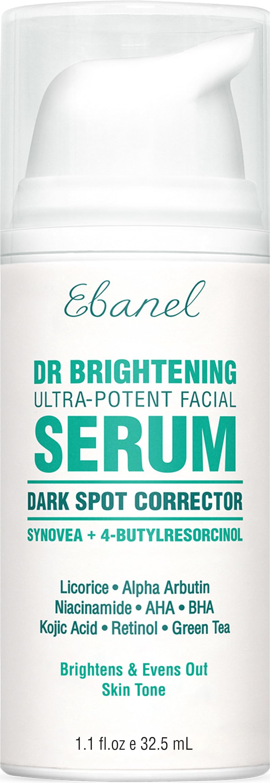 Ebanel front packaging showing serum bottle for targeted brightening