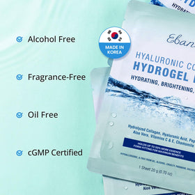 Ebanel pouch label listing hyaluronic acid, vitamin C, peptides