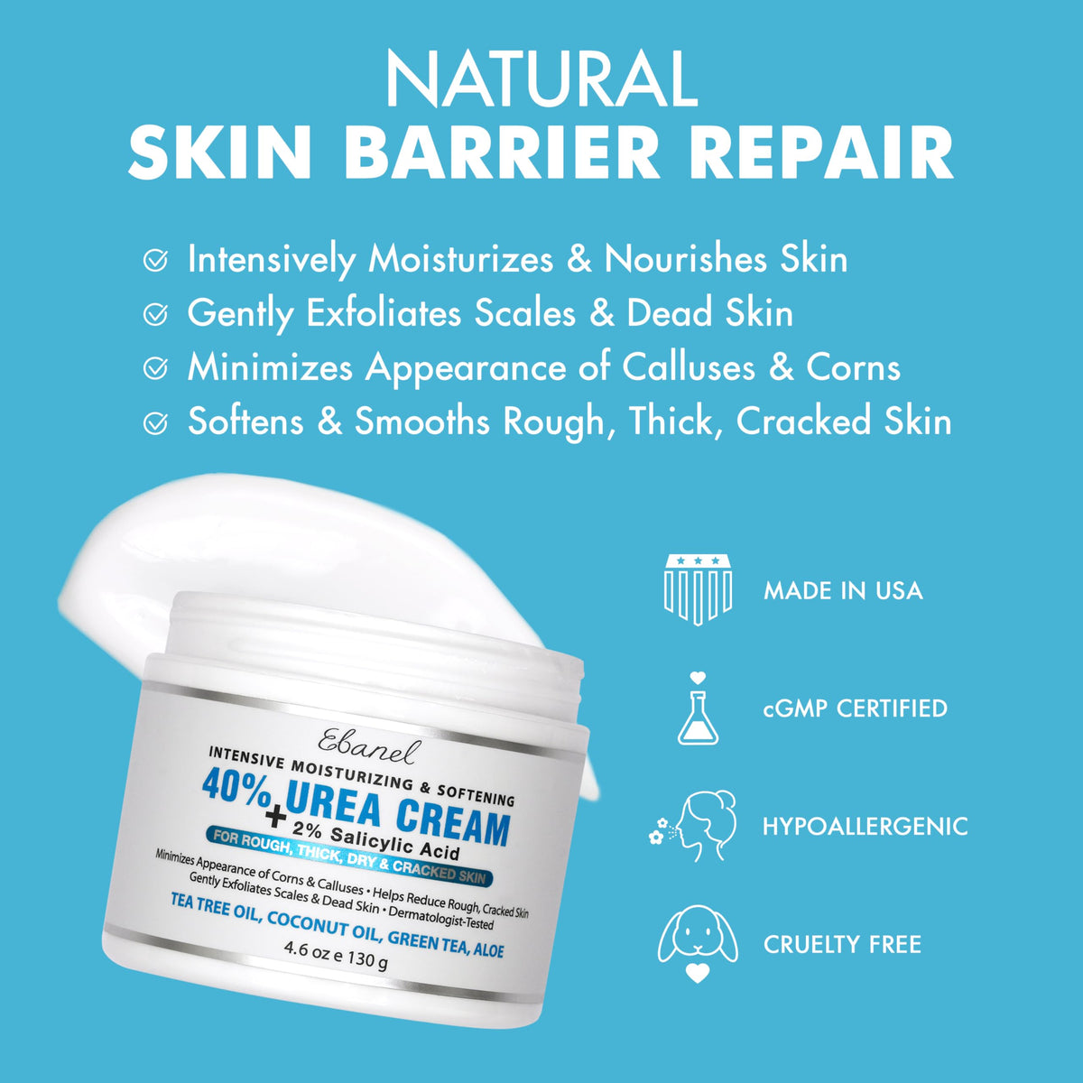 Ebanel tube dispensing cream showing easy application and control