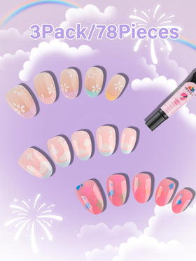 EBANKU close-up of short pink star and flower nail designs for charm