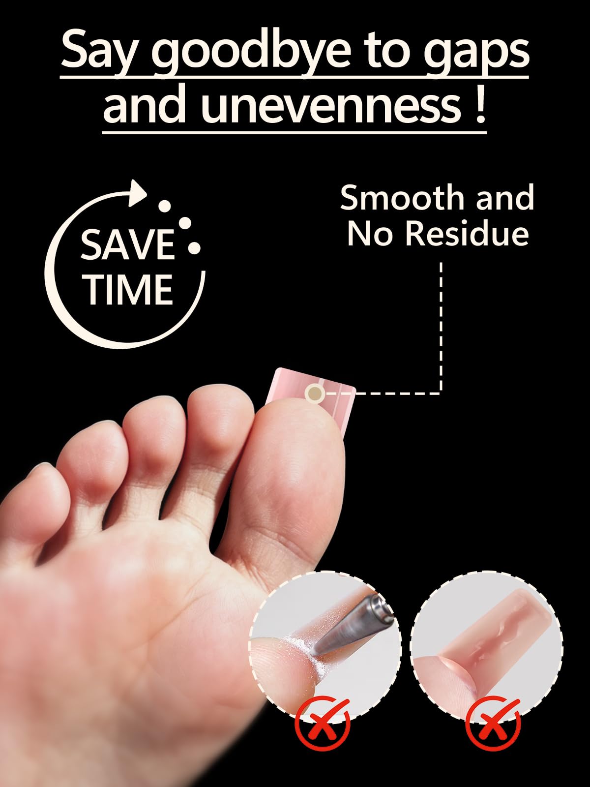 EBANKU forms applied on toe during application for cleaner faster extensions