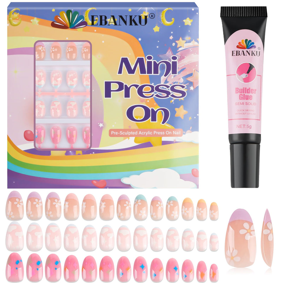 EBANKU front packaging of 78-piece kids nails showing variety and glue