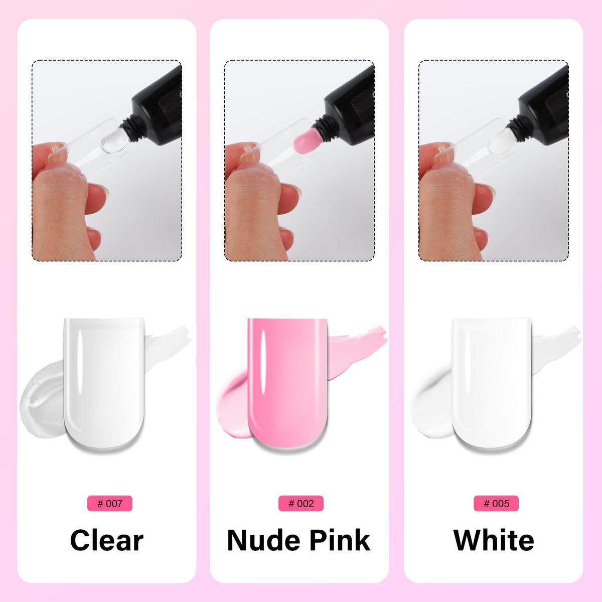 EBANKU open tubs of clear pink white gels for versatile designs