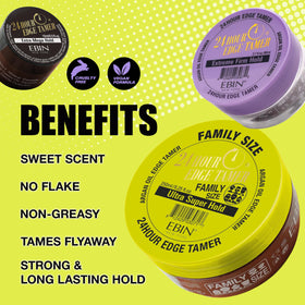 EBIN NEW YORK applying edge tamer with brush to lay baby hairs for polished hold benefit