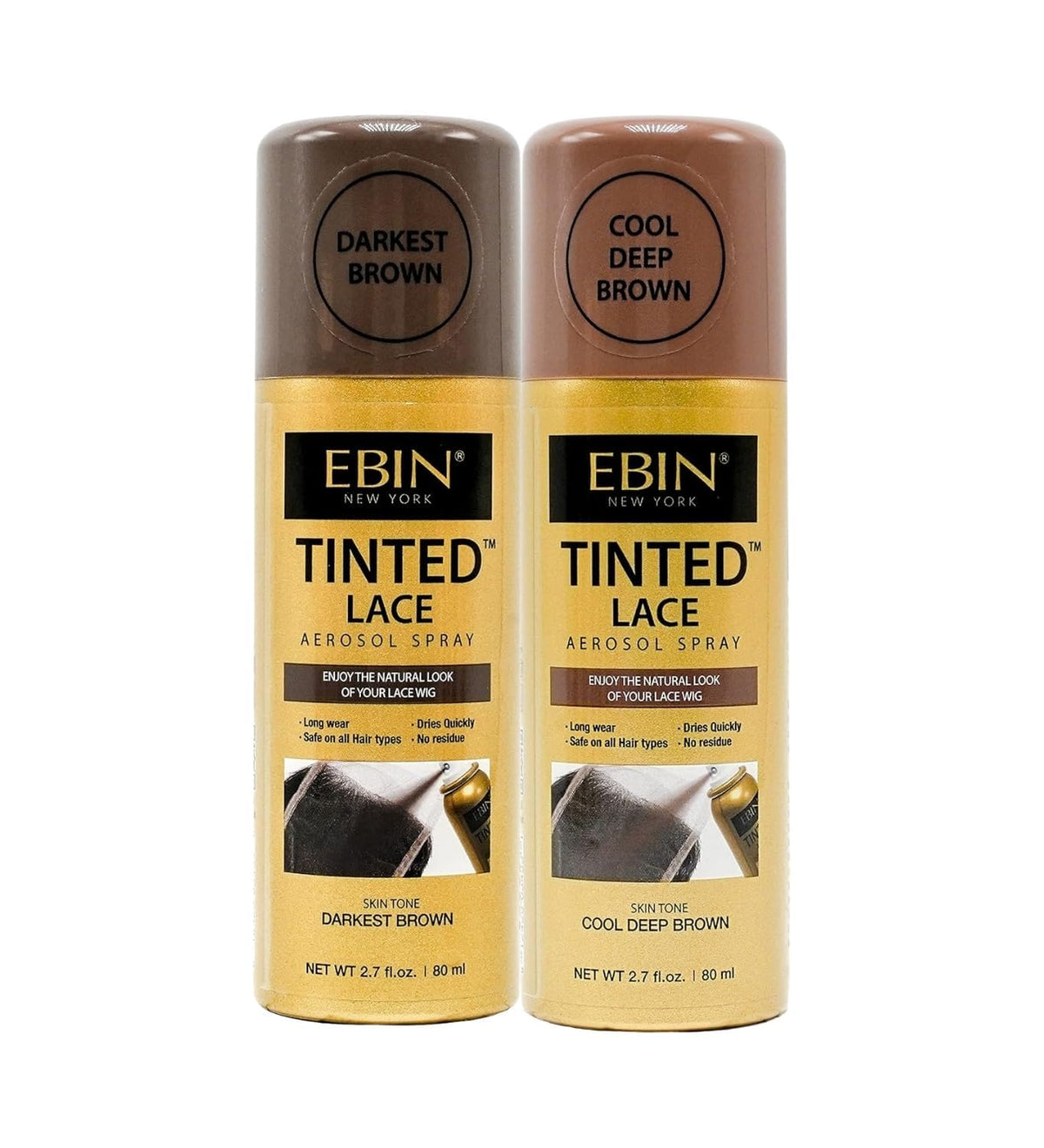 EBIN NEW YORK front packaging showing both tinted lace spray cans and gift set benefits