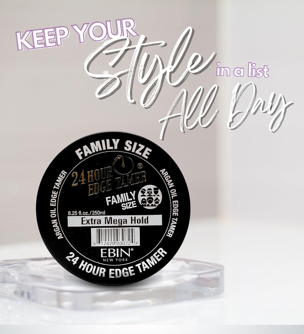 EBIN NEW YORK open jar showing smooth gel texture for sleek hold
