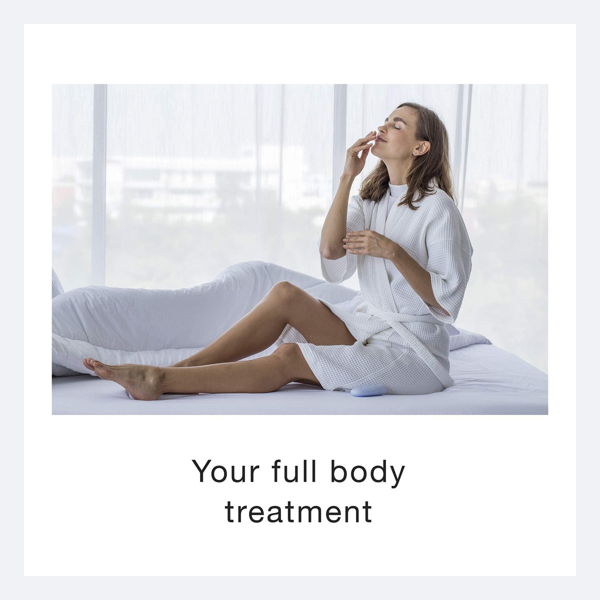 Ecco Bella applying lotion to arm demonstrating quick absorption and softening benefit