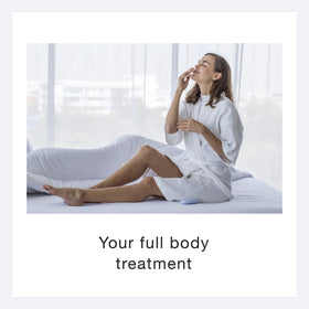 Ecco Bella applying lotion to arm demonstrating quick absorption and softening benefit