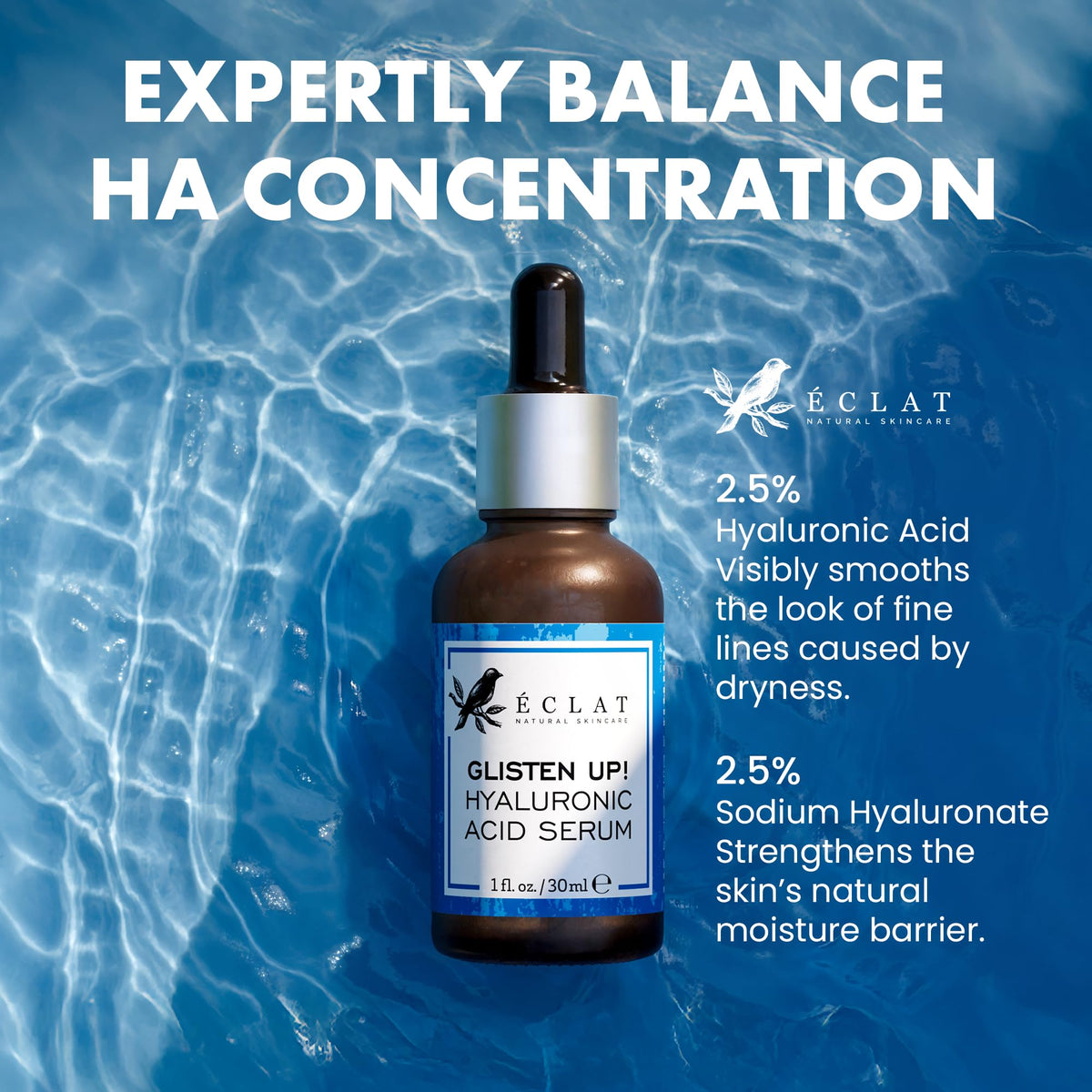 Eclat Skincare bottle on bathroom counter in lifestyle scene promoting daily-use radiance benefit