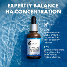 Eclat Skincare bottle on bathroom counter in lifestyle scene promoting daily-use radiance benefit